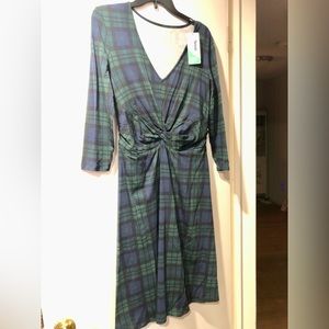 Black watch plaid Landsend Tencel midi dress